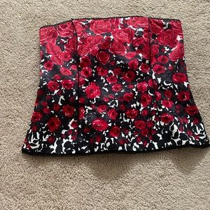 White House Black Market Red Black White Corset Bustier Floral Size 10
